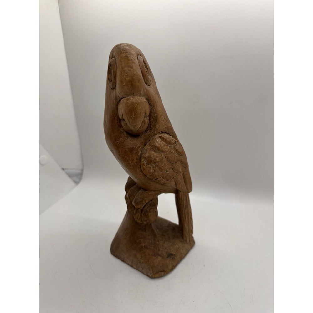 Hand Carved Wooden Parrot Sculpture‎ 10" Tropical Bird Statue